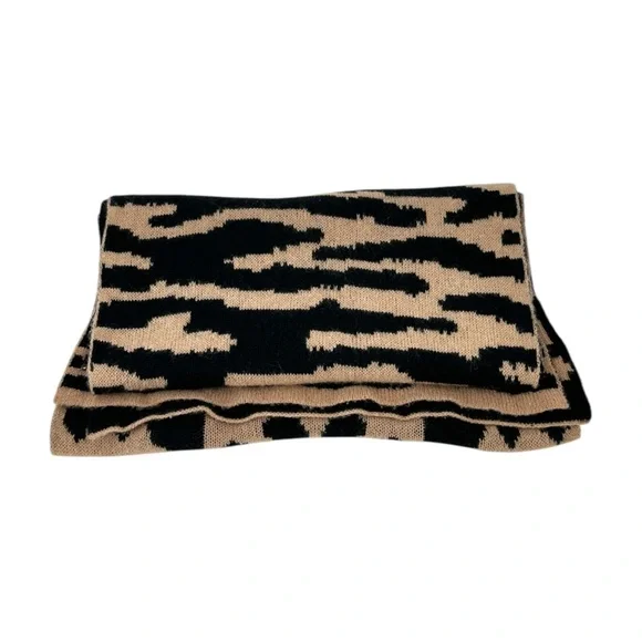 Aqua Brown Black Leopard Tiger Mixed Animal Print Oversized Cashmere Wrap Scarf